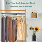 2 Pack Belt Hanger for Closet Organizer,Wooden Belt Storage Organizer with 20 Metal Hooks for Space Saving,Foldable Belts Holder for Belts,Tank Tops,Ties(Black)