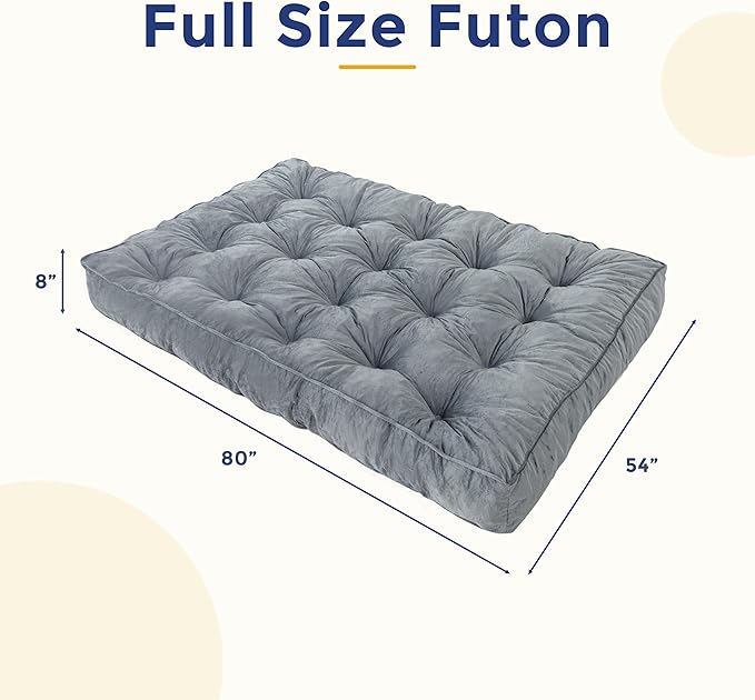 MAXYOYO 8" Futon Mattress, Full Size Extra Thick Futons Sofa Couch Bed for Adults, Velvet Floor Mattress Shredded Foam Filling (Frame Not Included)