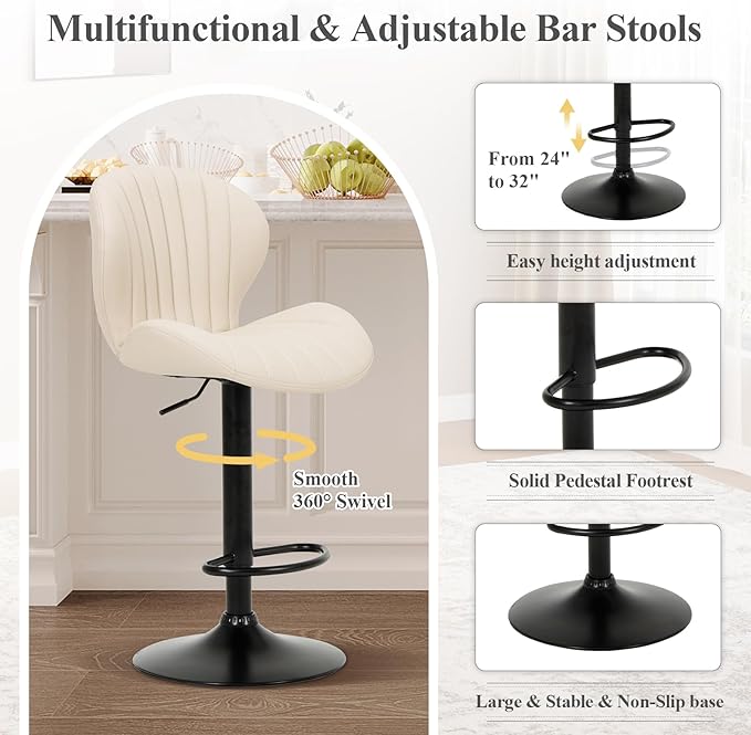 COLAMY Bar Stools Set of 2, Modern Swivel Bar Chairs, Adjustable Faux Leather...