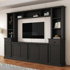 Merax Minimalist 103" Entertainment Wall Unit Set with Overhead Bridge for TVs Up to 75", Modern Large Media Console with Adjustable Shelves, Ample Storage Cabinets & Drawers for Living Room, Black