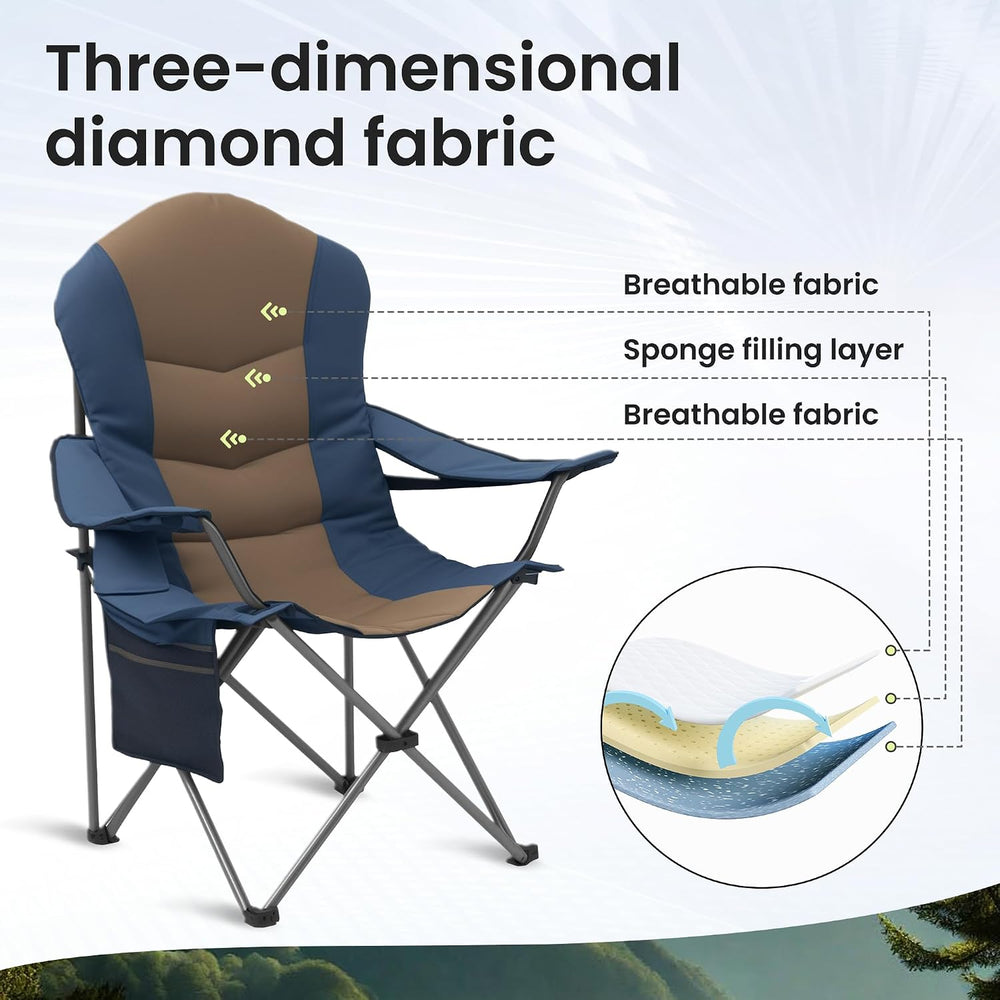 2 Pack Folding Camping Chairs for Adults - High Back Padded Outdoor Lawn Chai...