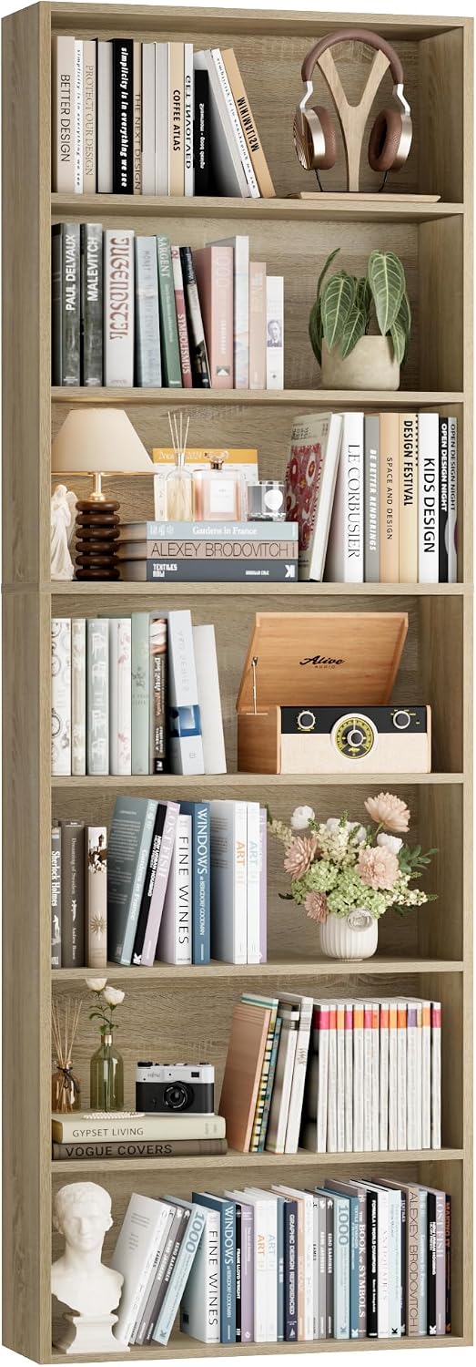 FACBOTALL 82" Tall Bookshelf Bookcase 7-Tier Open Display Shelves,Light Oak