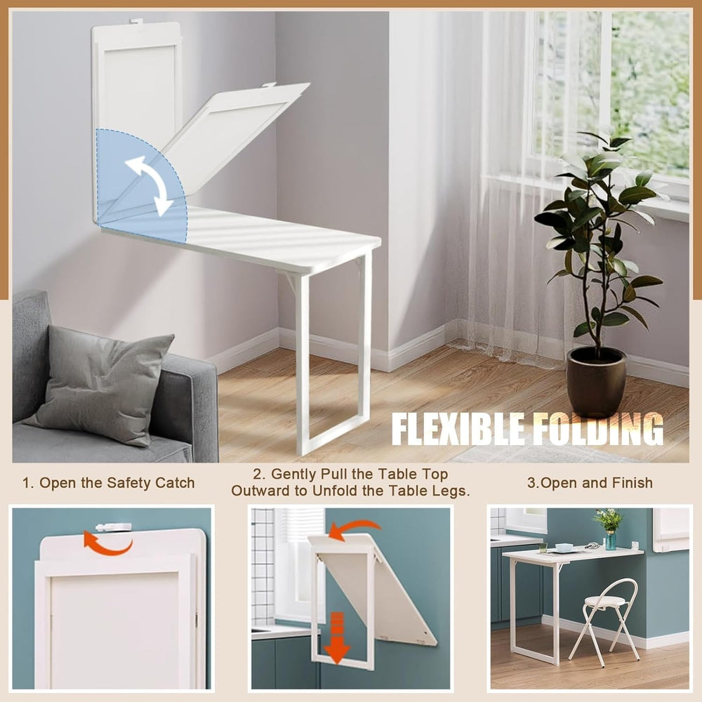 Folding Wall-Mounted Drop Leaf Table 35"×23" Space Saving Decorativ...
