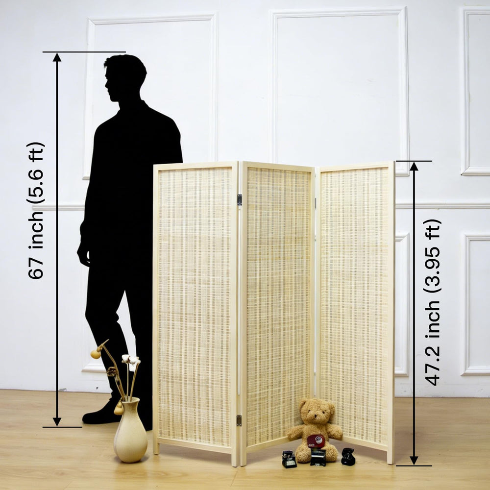 Furnnylane 3 Panel Short Room Divider Screen,Beige Freestanding Partition,Sma...