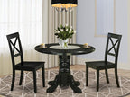 East West Furniture SHBO3-BLK-W 3 Piece Dining Room Furniture Set Contains a Round Kitchen Table with Pedestal and 2 Dining Chairs, 42x42 Inch, Black