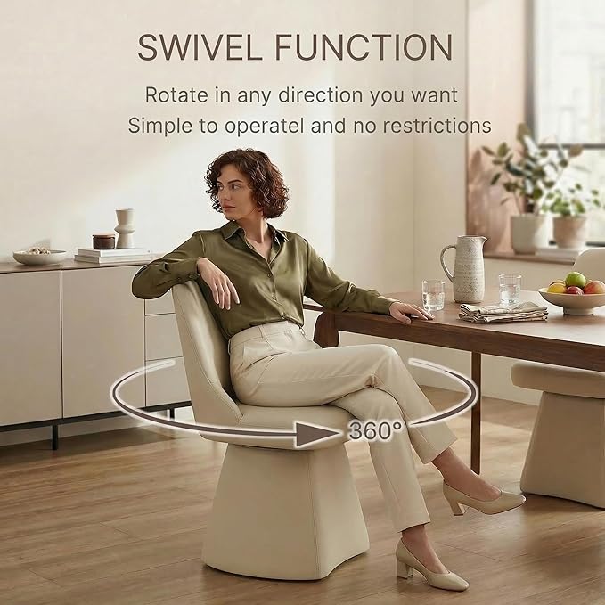 Swivel Dining Chairs Set of 1, Upholstered Mid Century Modern Deskchair with High Back, Faux Leather Kitchen Chairs for Dining Room, Bedroom, Dressing Room, Cream