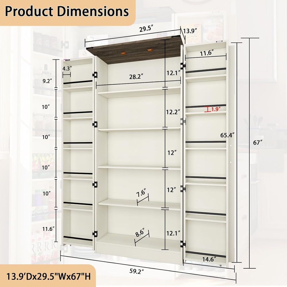 Tall Kitchen Pantry Cabinet, White Wood Storage Cabinet with 2 Doors | Food P...