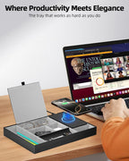Valet Tray with Wireless Charger, Nightstand Organizer, Leather Desk Drawer Organizer Tray with 7 Compartments for Jewelries, Watch, Key, Wallet, Phone, Black