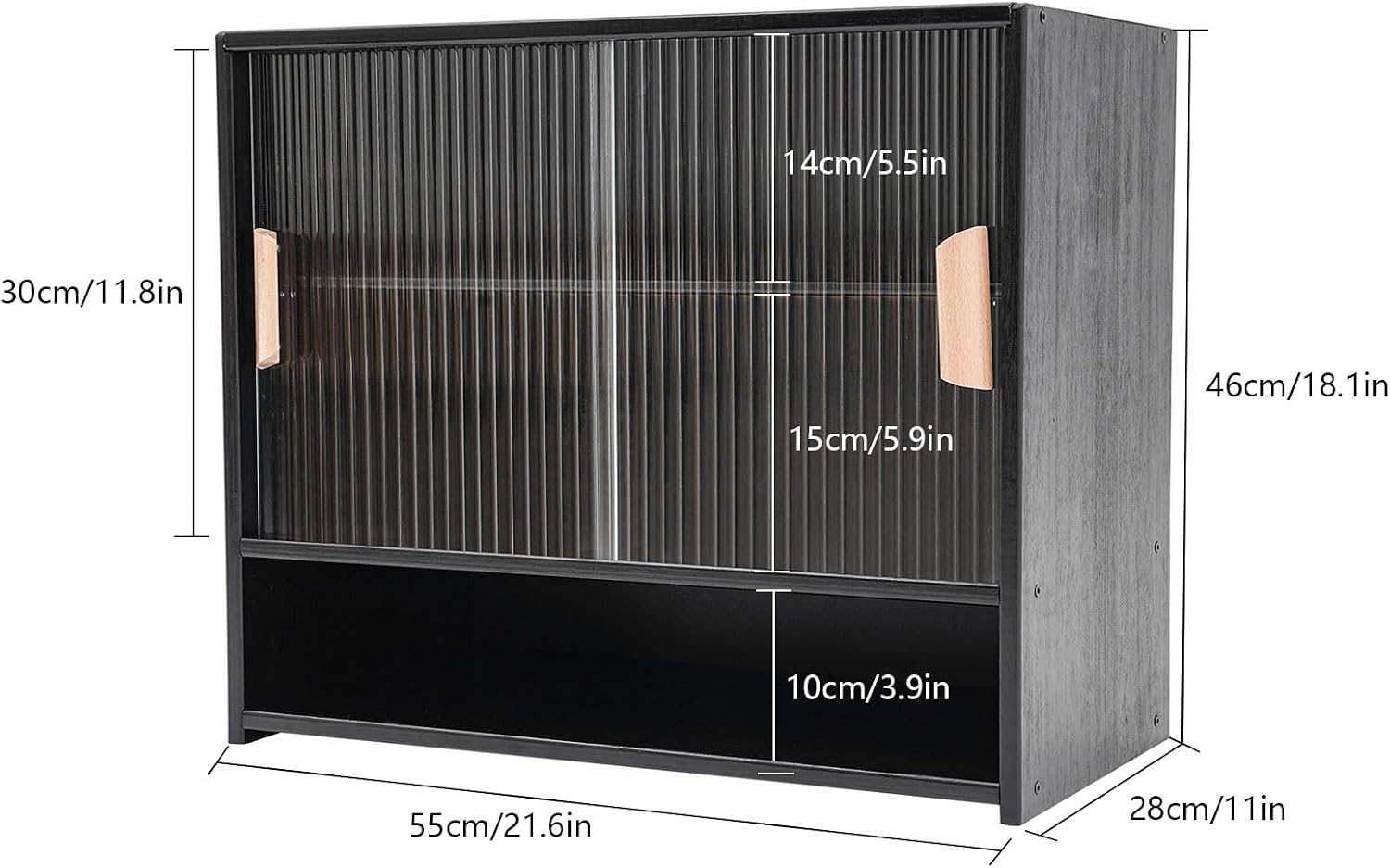 Small Countertop Kitchen Pantry, 3 Tiers Bamboo Pantry Sideboard with 2 Sliding Doors, Freestanding Kitchen Storage Cabinet Utility Dining Cupboard for Spice Dish Bowl Seasoning Bottle (Black)