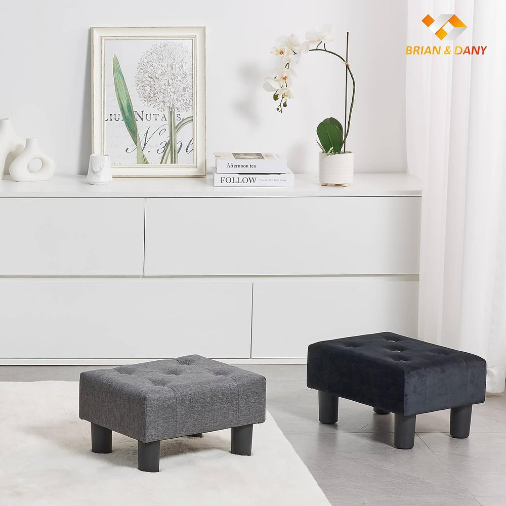 BRIAN & DANY Small Foot Stool, Linen Foot Stools with Legs, Stable Small ...