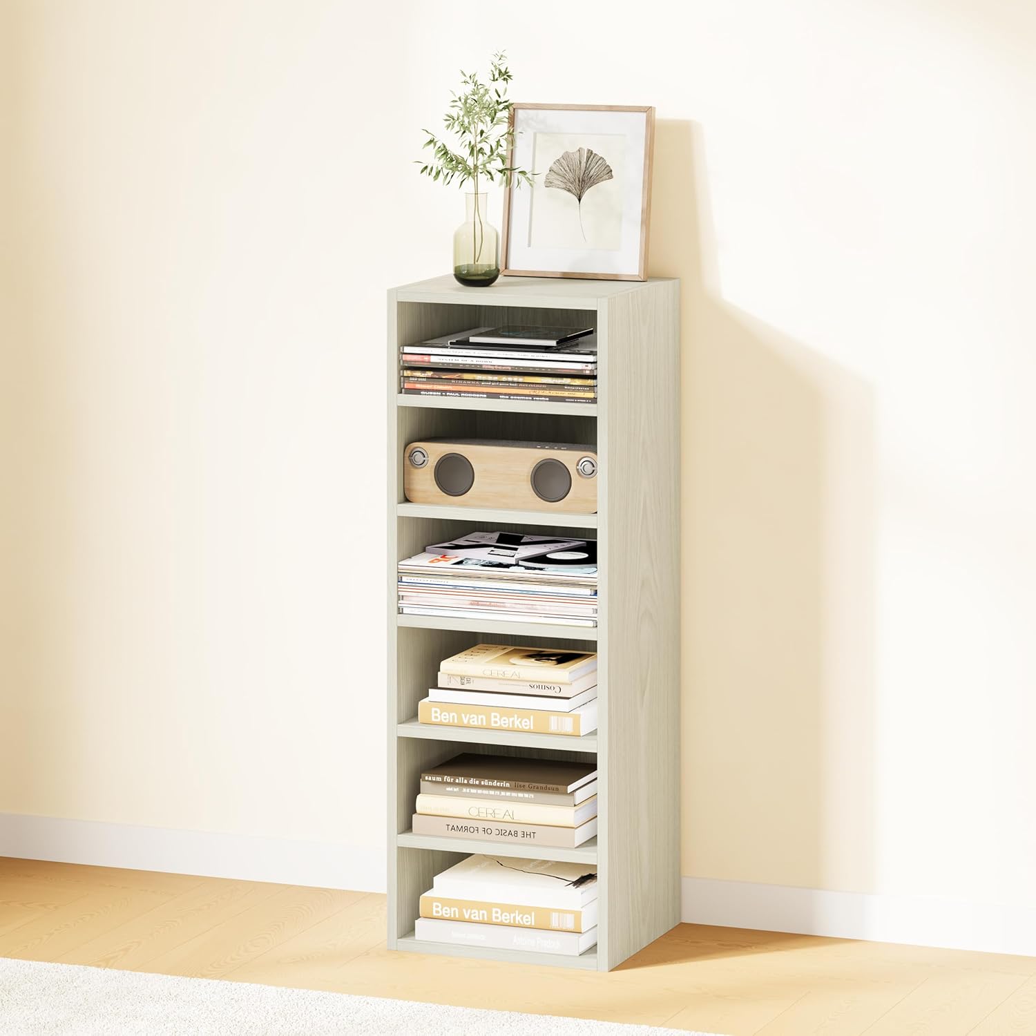 IOTXY DIY Modular Cube Bookcase - CubeXY Customizable Stackable Expandable Basic Shelving Units, 6-Cube Wooden Open Bookshelf with Removable Shelves for Books Organizer, Oak