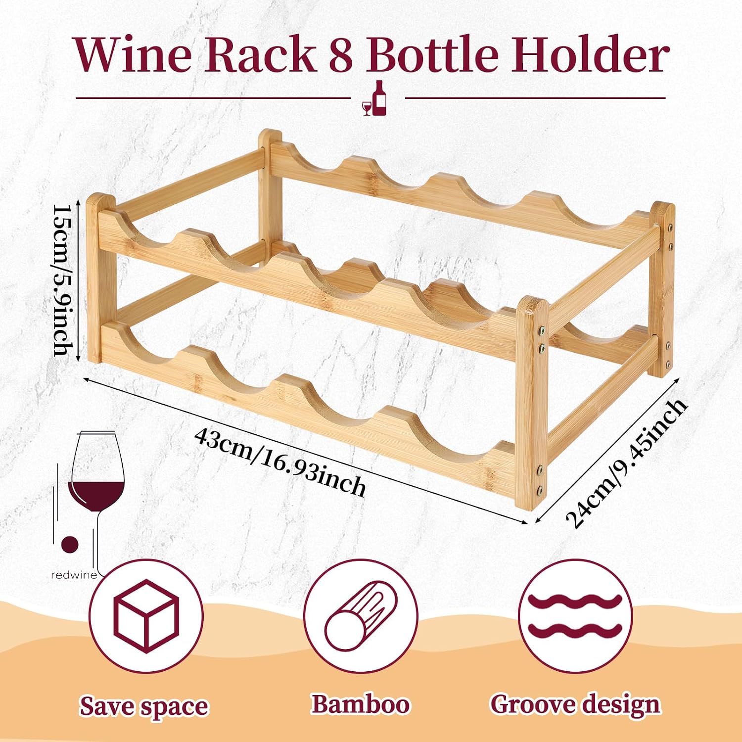 2 Pack Wine Racks, 2-Tire Bamboo Wine Rack, Wine Rack for Inside Cabinet 16 Bottles Wine Storage Holder Liquor Bottle Display Shelf Suitable for Bar,Home,Kitchen,Cellar Basement,Restaurant