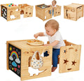 Montessori Weaning Table and Chair Set for Toddlers Age 1-3,with Blackboard | Flip Stool to Adjust Height, Storage Hooks, Puzzle Storage Boards, Natural Wood,CPC Certification,for Dining,Painting,Reading