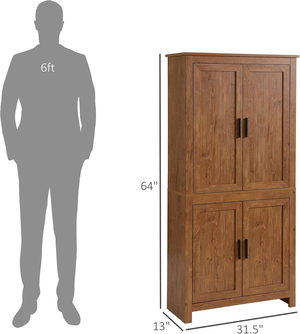 64in Tall Freestanding 4-Door Kitchen Storage Pantry Cabinet with 5-Tier Inte...