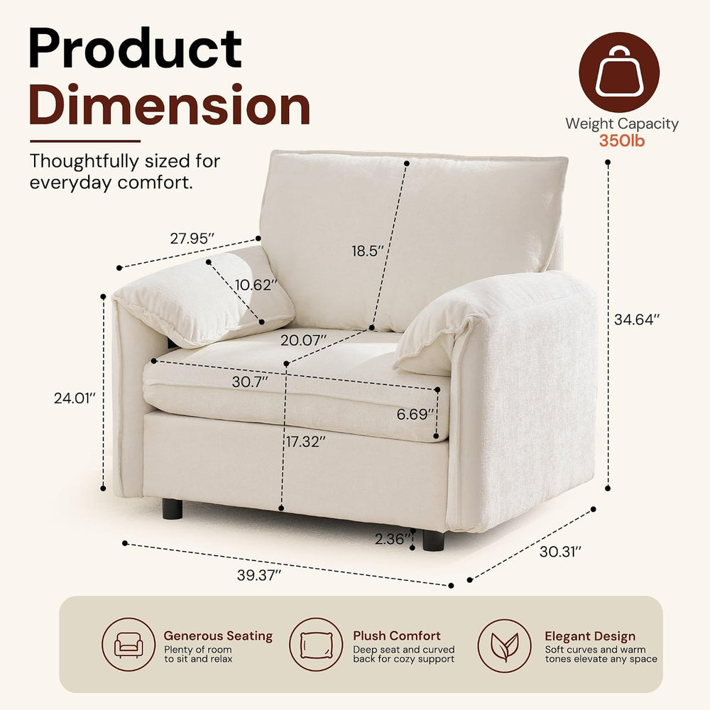 Korser Oversized Accent Chair, 39.3" Wide Arm Chairs for Living Room &am...
