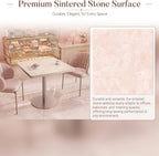 31.5'' Tulip Table, Round Dining Table with Glossy Sintered Stone Tabletop | Rose Gold Aluminum Alloy Edge & Pedestal, Small Bistro Table for Dining Room/Café/Small Spaces/Restaurant (Blush Onyx)