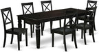 East West Furniture LGBO7-BLK-W 7 Piece Dining Set Consist of a Rectangle Dining Room Table with Butterfly Leaf and 6 Wood Seat Chairs, 42x84 Inch, Black