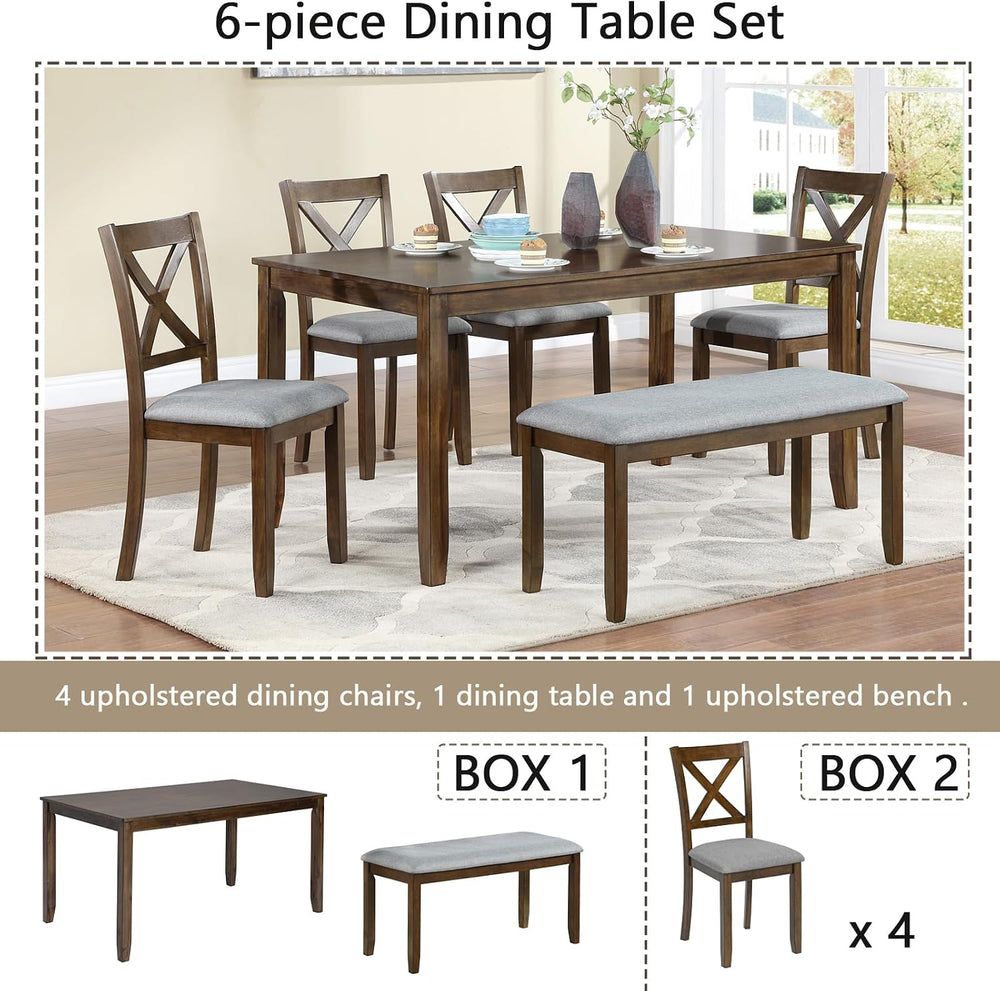 Harper & Bright Designs 6-Piece Dining Table Set with 4 Chairs and Bench,...