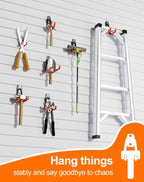 QcoQce 14 Pack Garage Hooks Heavy Duty with 2 Extension Cord Straps,Garage Storage Hooks, Wall Mount Hooks, Garage Organization and Tool Hangers for Bike, Ladder, Ropes and Garden Tools(Orange)