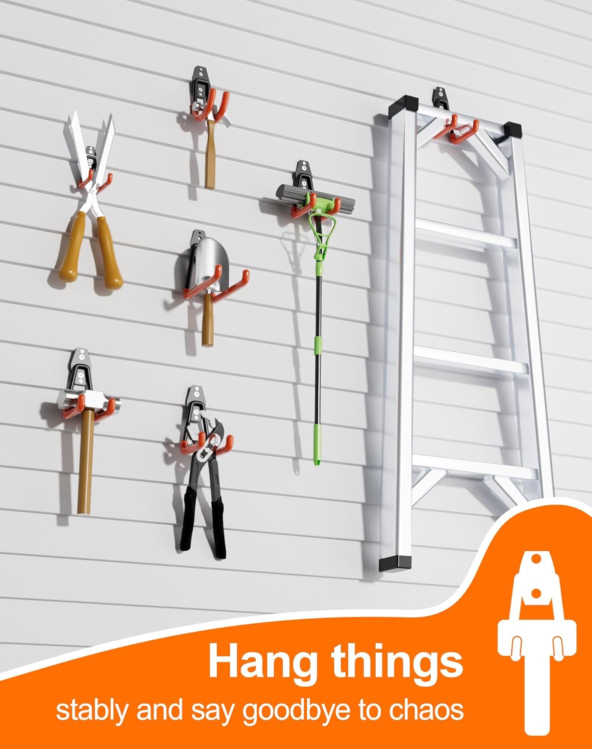 QcoQce 12 Pack Garage Hooks Heavy Duty, Utility Wall Mount Hooks for Hanging Bike, Ladder, Hose, with Extension Cord Straps and Anti-Slip Coating, Garage Organization, Includes Screws (Orange)