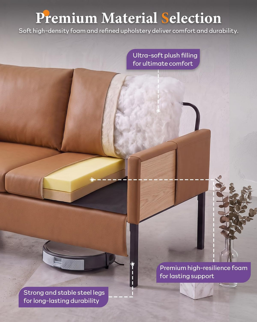 TYBOATLE Brown Faux Leather Small Couch Loveseat, 2-Seater Sofa