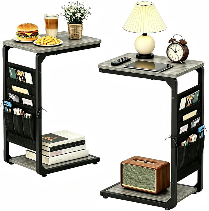 Wood Pedestal TV Trays Set of 2, Small Stand Chair Sofa Side Table ET-P-GY2