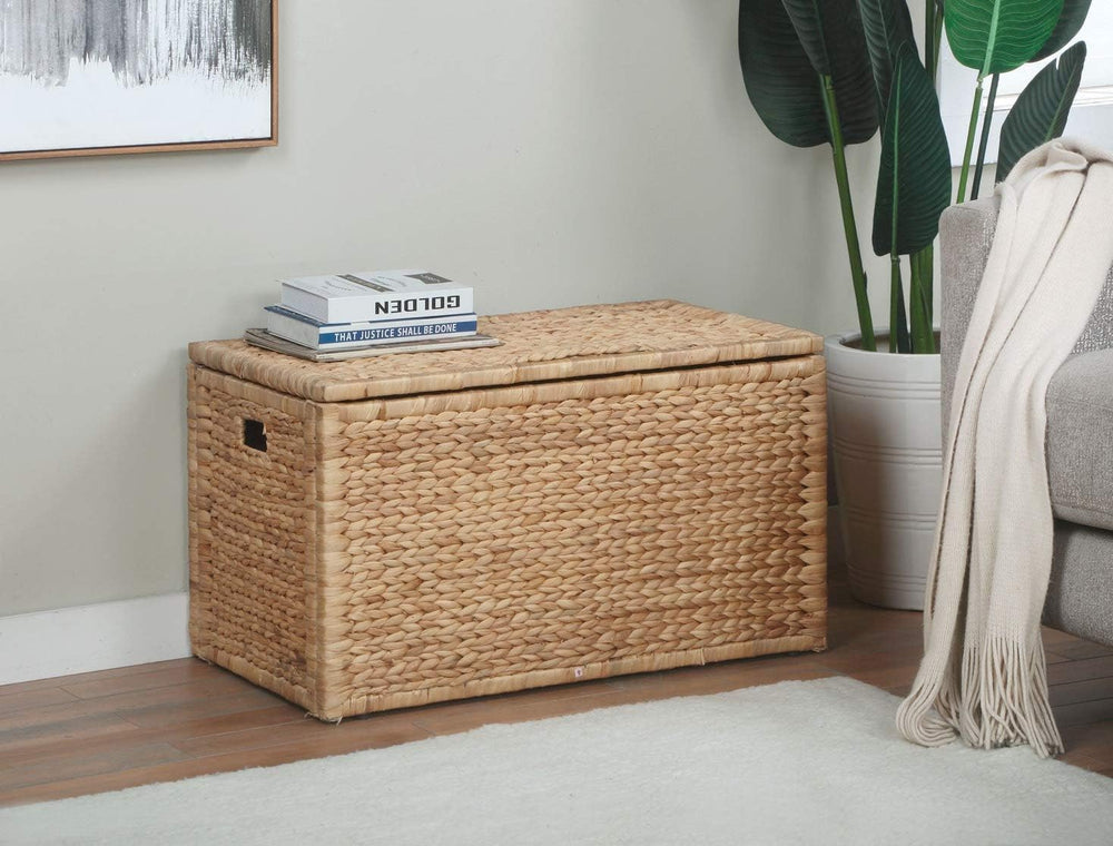 eHemco Water Hyacinth Wicker Storage Trunk, Natural, 30x17.5x17.5 Inches | Sa...