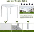 KEIKI 5-Piece Counter Height Dining Table Set with Square Table and 4 Upholstered Chair, for 4 Person, Modern Style Crystal Decoration Wooden Table Set, Easy Assembly, for Kitchen, Dining Room,White
