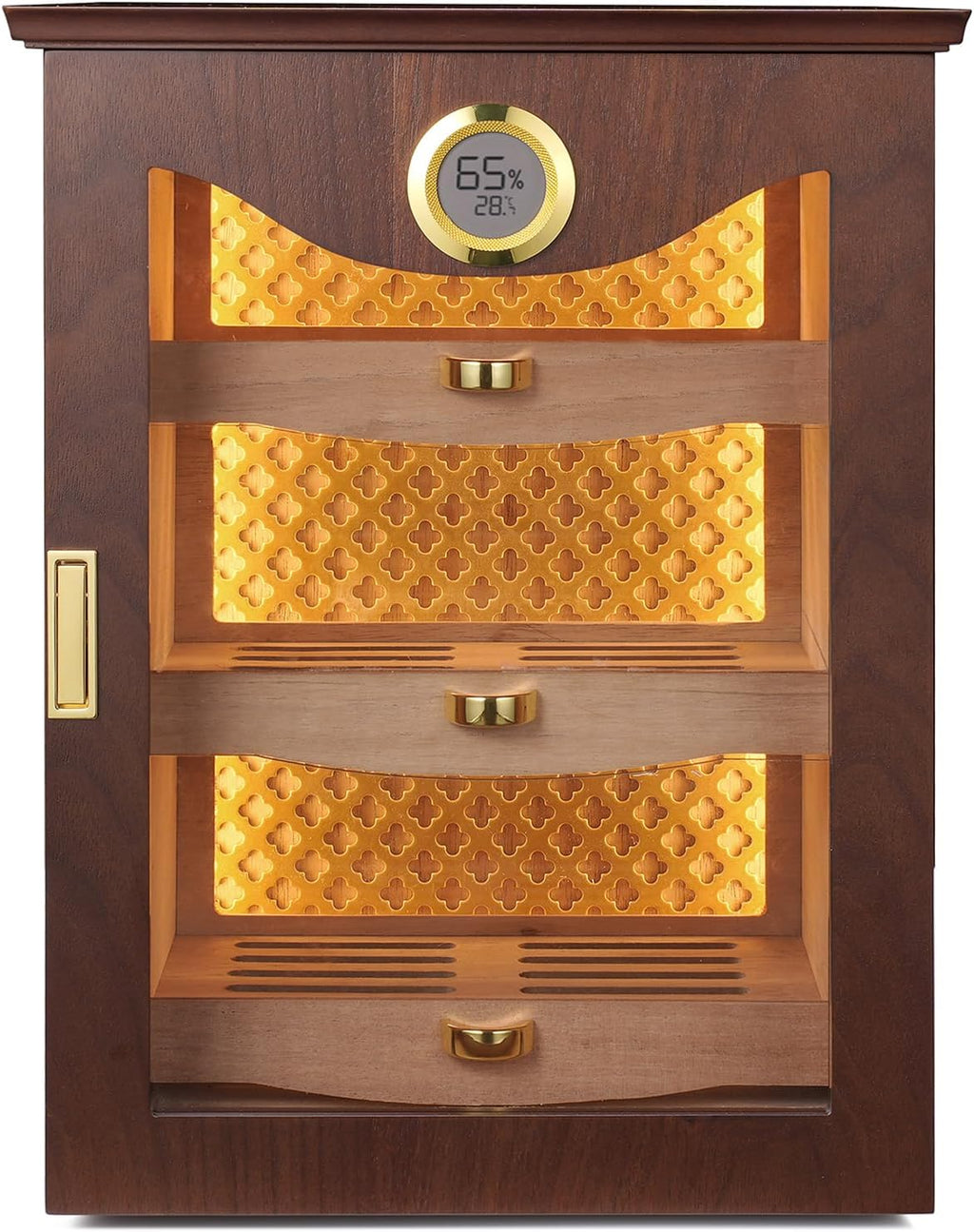 Luxury LED Display Cabinet with Spanish Cedar, Precision Hygrometer & Humidity Control - Elegant Walnut/Obsidian Storage for Premium Collections