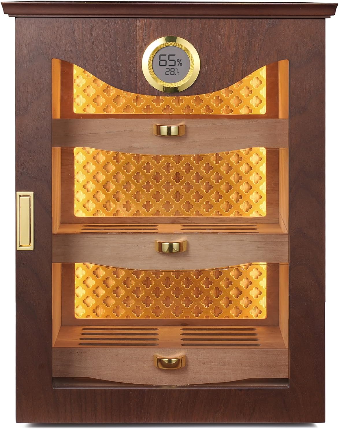 Luxury LED Display Cabinet with Spanish Cedar, Precision Hygrometer & Humidity Control - Elegant Walnut/Obsidian Storage for Premium Collections