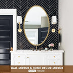 Oval Wall Mirror for Bathroom, 26"x39" Antique Gold Metal Beaded Frame Decorative Accent Mirror, Large Hanging Vanity Mirror for Bedroom, Living Room, Entryway