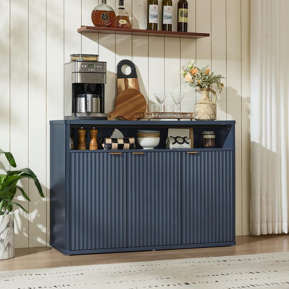 LEYAOYAO Fluted Buffet Cabinet with Storage, 45" Wide Wood Sideboard Cre...