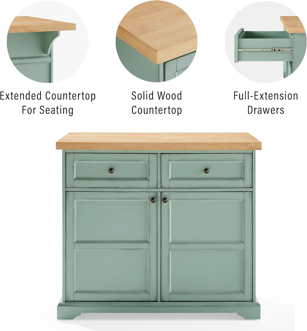 Crosley Furniture Holbrook Traditional Kitchen Island Breakfast Bar Table with Counter-Height Seating, Distressed Seafoam Blue