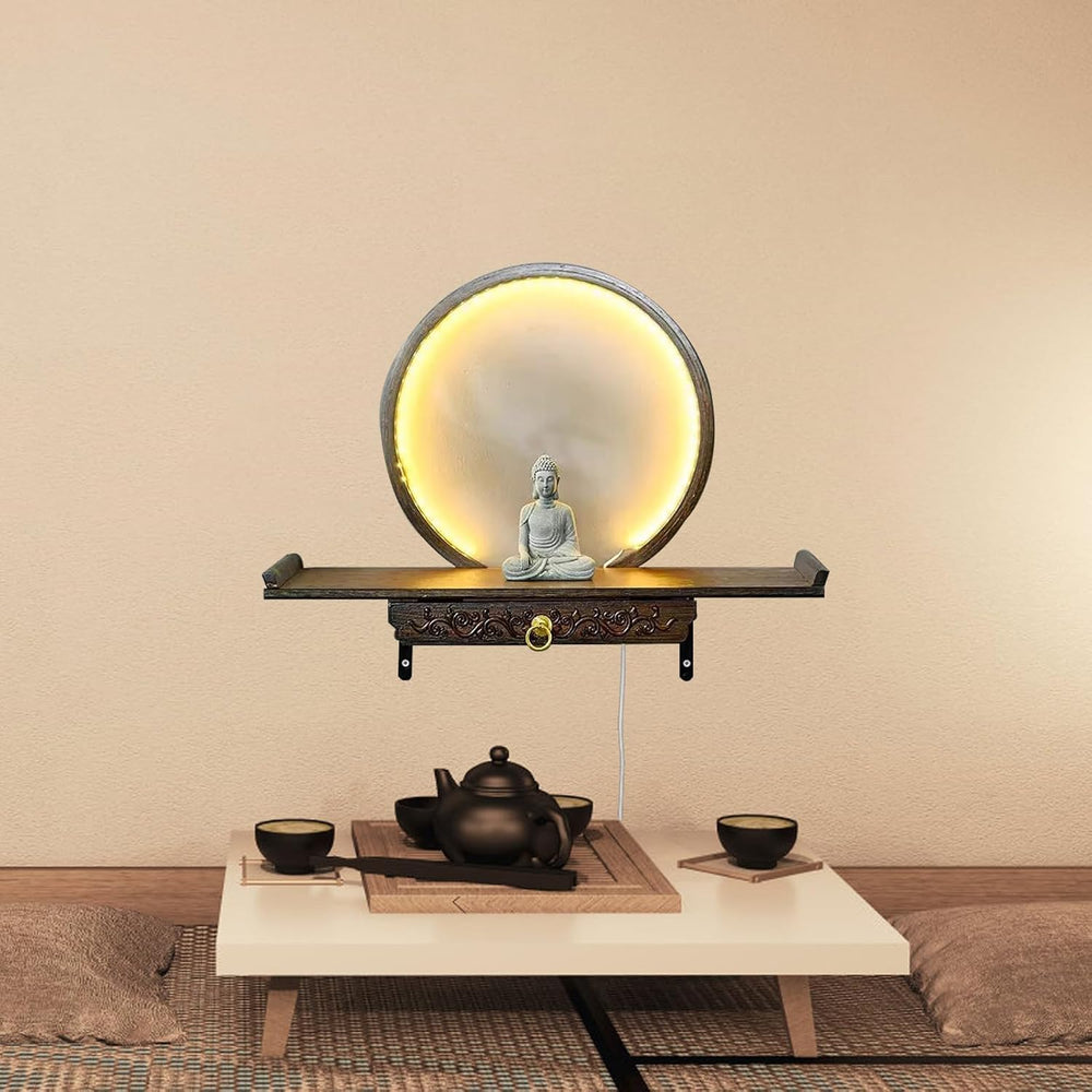 Wall-Mounted Buddha Statue Stand with LED, Small Buddhist Shrine Altar Table,...