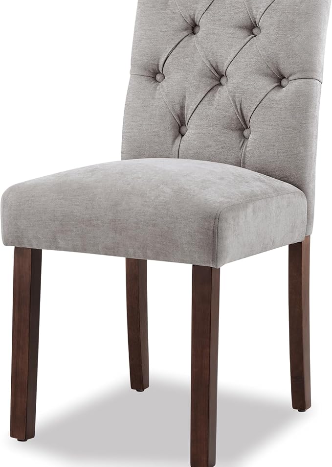 Dining Chairs Set of 4, Button Tufted Parsons Upholstered Chairs with Solid Wood Legs, Mordern Fabric Kitchen Chairs for Dining Room，Light Grey