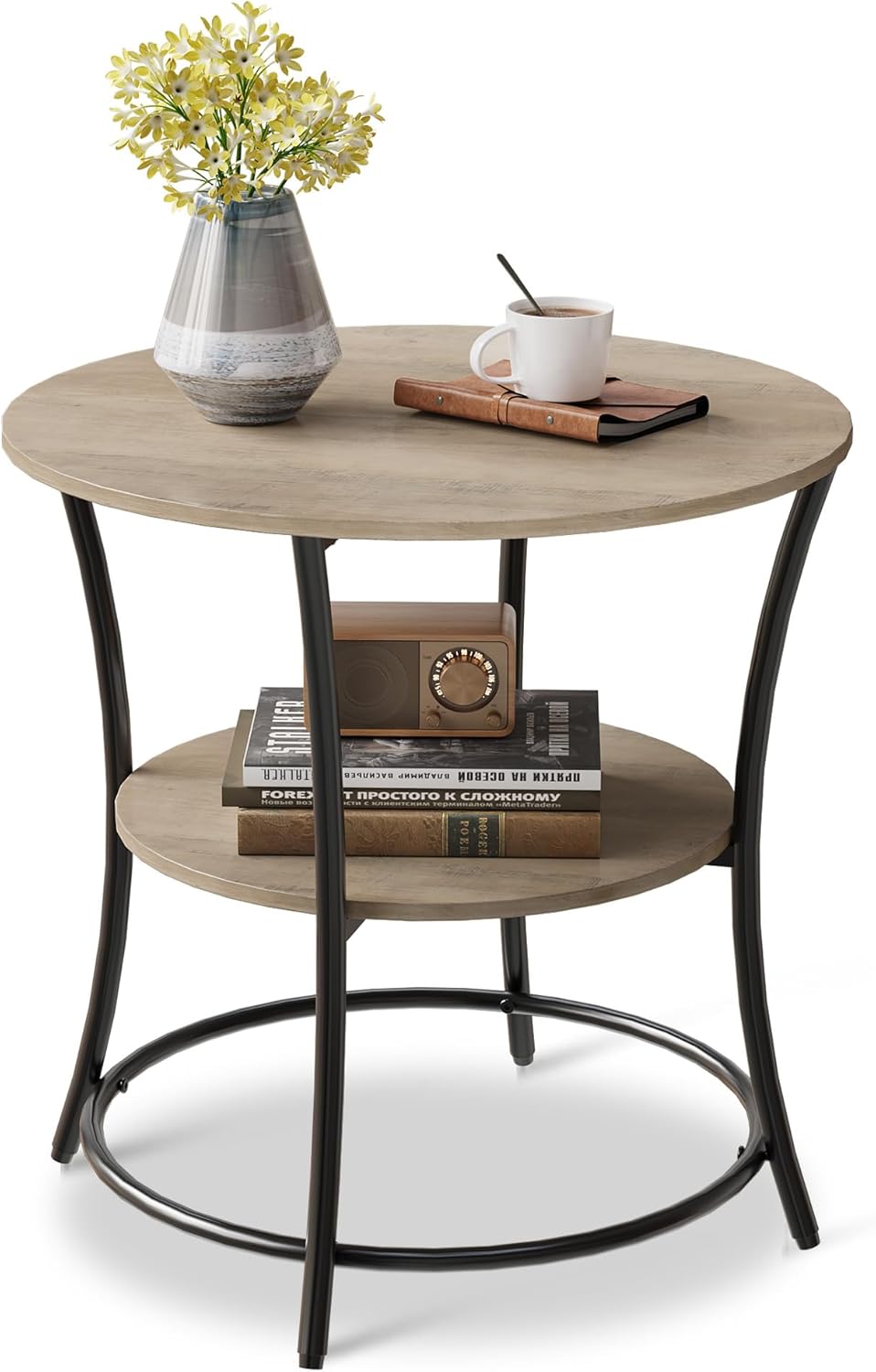 WLIVE Side Table, Round End Table with 2 Storage Shelves for Living Room, Bed...