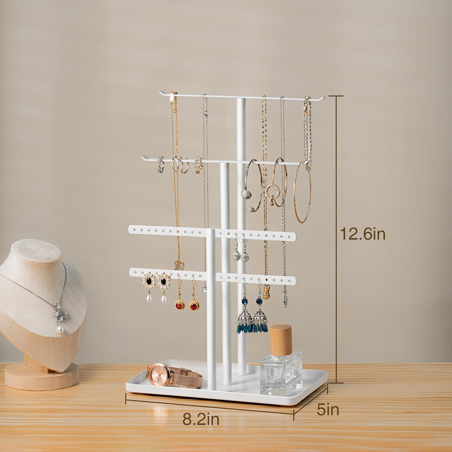 pickpiff Jewelry Stand Holder Organizer: 12.5" Sturdy Jewelry Hanger for Necklace, Earring, Bracelet, White