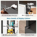 Display Cabinet with Glass Doors, 71'' Tall Curio Cabinet with RGB Lights for Collectibles, LED Display Case with Removable Shelf for Book/Medal/Figure, Black