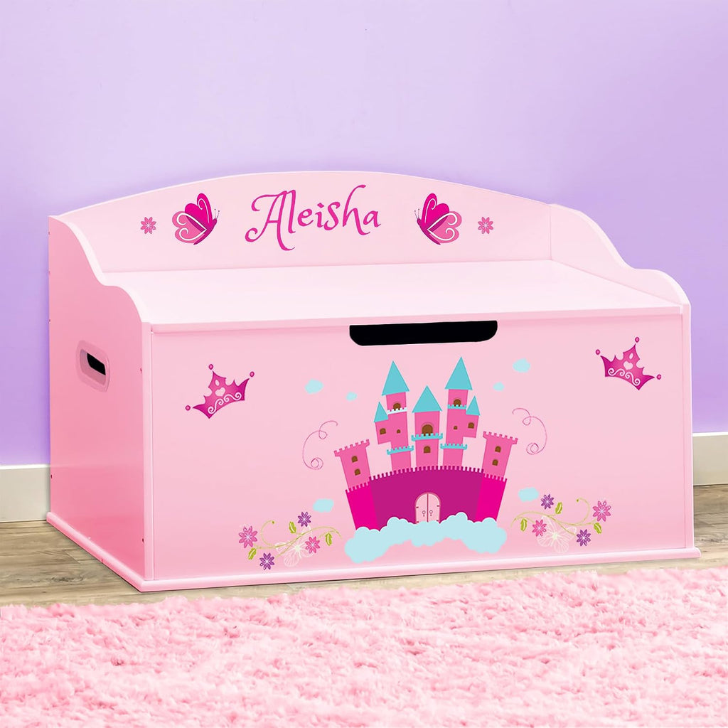 DIBSIES Personalized Creative Wonders Toy Box, Princess, 30 x 19.25 x 18 inches, Soft-Close Lid (Pink)