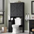 Over The Toilet Storage Cabinet, Storage Cabinet Over Toilet with Double Doors & Toilet Paper Holder Stand, Freestanding Toilet Shelf Space Saver with Anti-Tip Design & Adjustable Shelf, Black