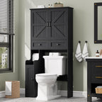 Over The Toilet Storage Cabinet, Storage Cabinet Over Toilet with Double Doors & Toilet Paper Holder Stand, Freestanding Toilet Shelf Space Saver with Anti-Tip Design & Adjustable Shelf, Black