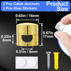 3 Sets Charger Holders for Cords, Adjustable Cable Anchor Holders, Adhesive Metal Cord Clips, Cable Management Wire Organizers for Desk, Office, Nightstand - Gold, White, Silver