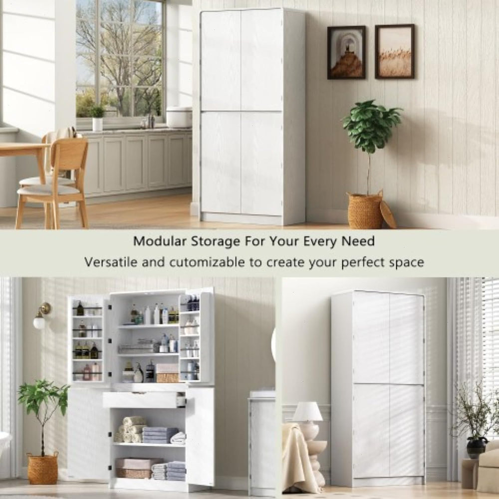 72" Kitchen Pantry Storage Cabinet with Doors and Shelves, Wood Farmhous...