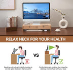 KIRIGEN Wood Monitor Stand with 2 Drawers - Computer Arm Riser Desk Storage Organizer,Speaker TV Laptop Printer Stand with Pen Slot and Cable Management,2-Tier Desktop Shelf NA-2PMJ