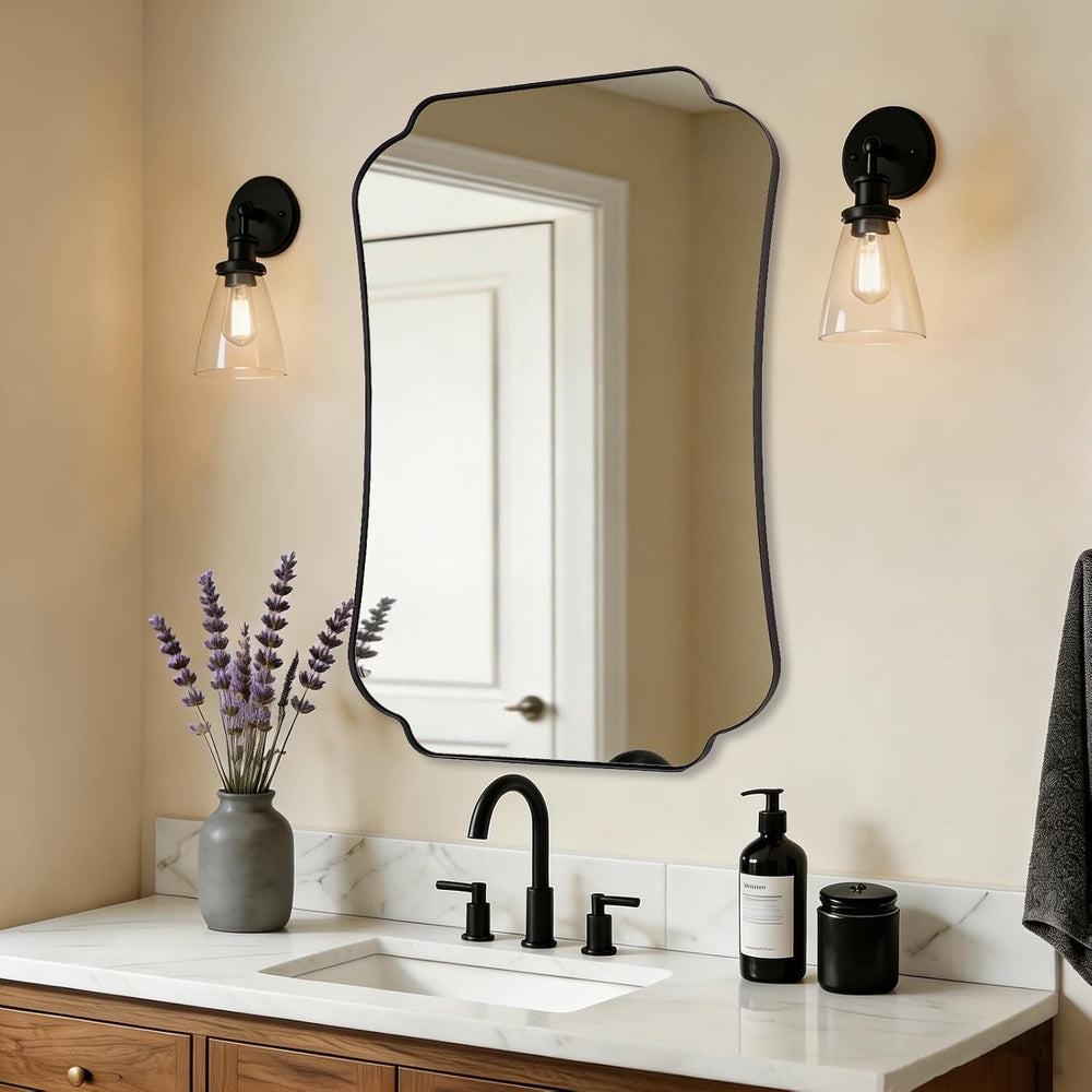 ANDY STAR Bathroom Vanity Mirror, 24x36 Matte Black Rectangle Mirror with Sca...