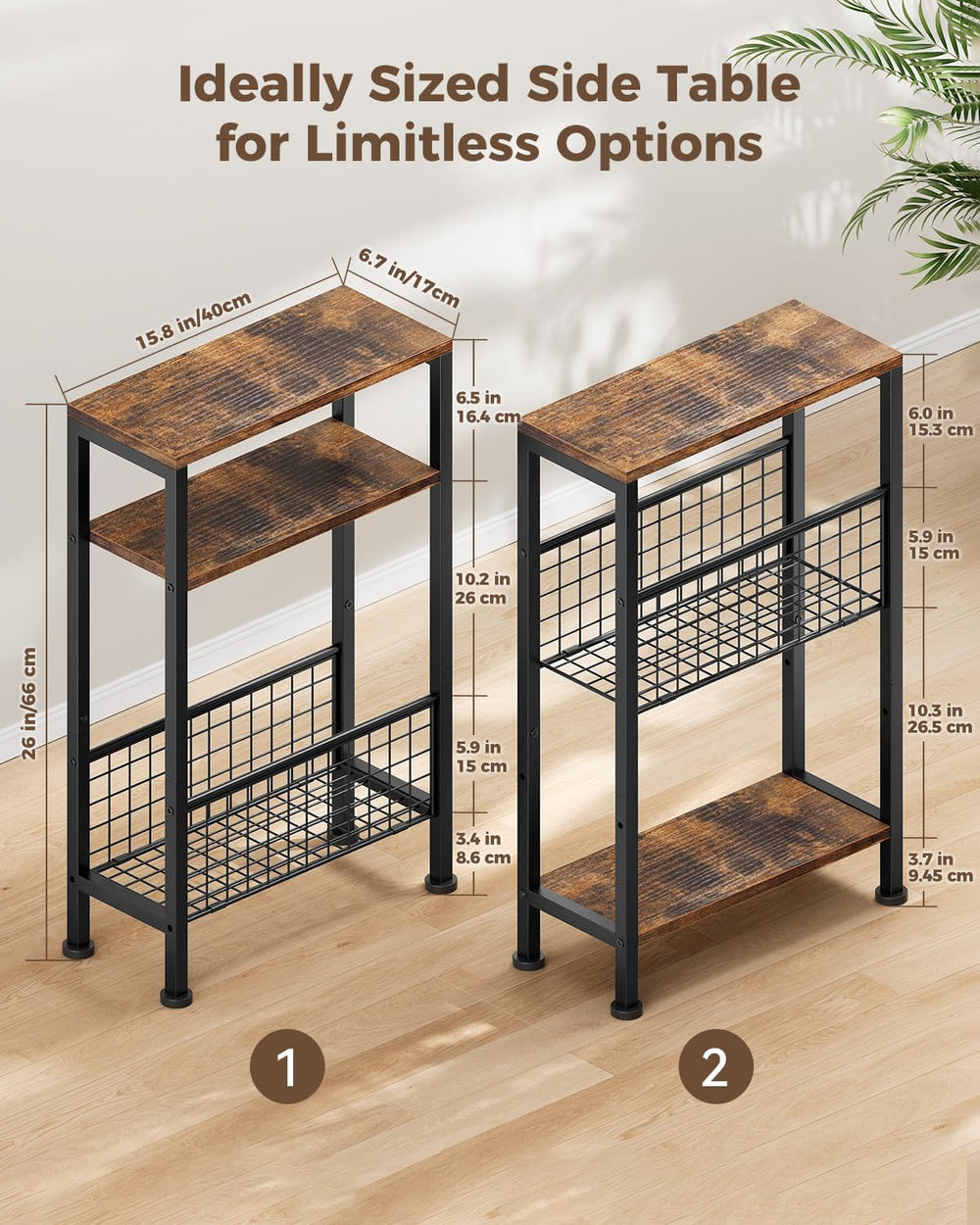 Karii Narrow Side Table, Skinny End Table for Small Spaces with Storage, 3-Ti...