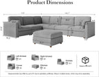 Oversized Modular Sectional Sofa V-Shaped Cloud Couches Gray | 7 Seater Large Deep Seat Couch Luxury Sectional Couches for Living Room, Solid Wood Frame, Removable Washable Cover