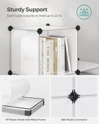 SONGMICS 6 Cube Storage Organizer, Modular Bookshelf, DIY Closet Organizers and Storage, Plastic Stackable Shelves, 14.6 x 13 x 13 Inch Cubes, with Feet and Rubber Mallet, White ULPC206W01