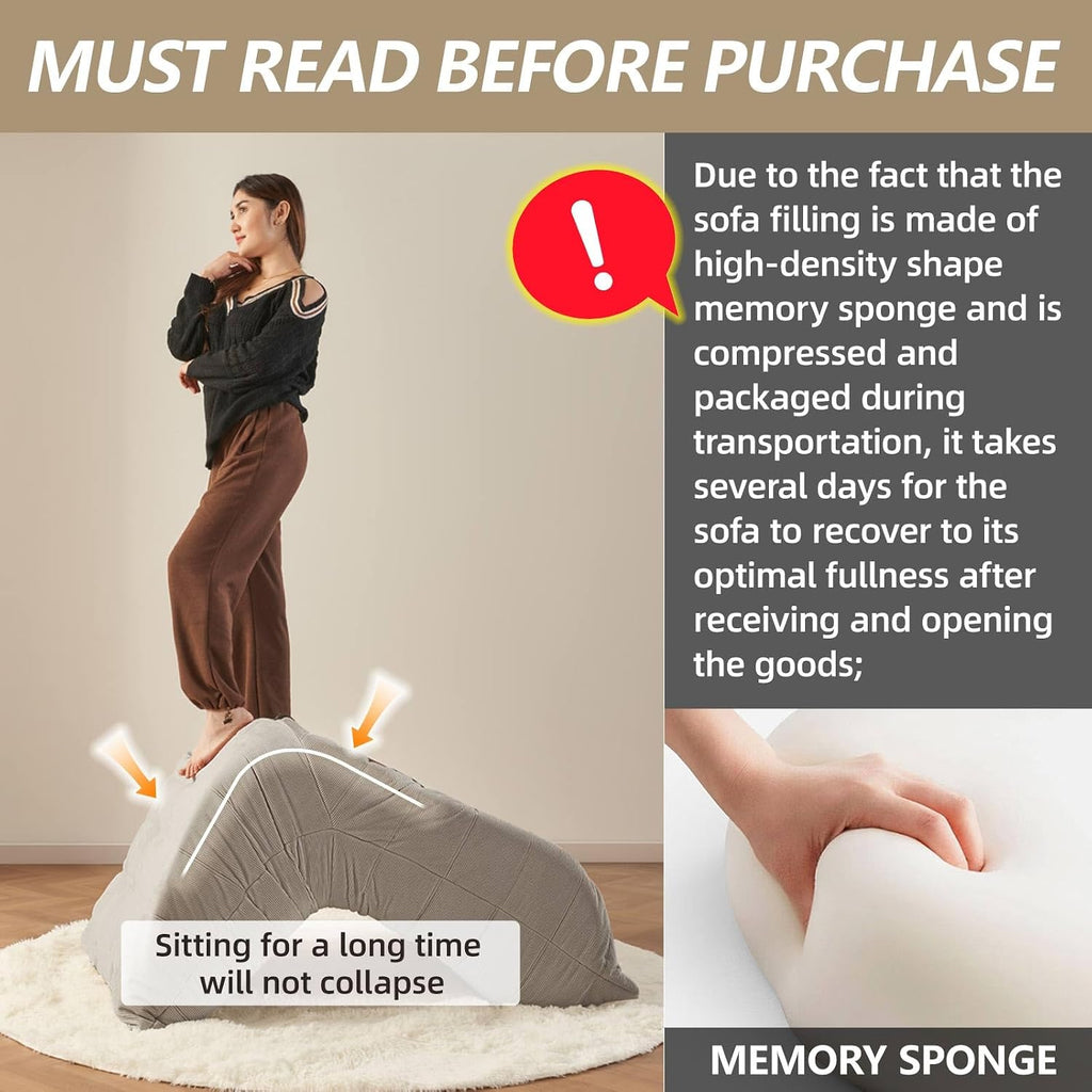Modern Living Room, Adult Bean Bag Floor Sofa, Super Soft and Comfortable Memory Foam Lazy Sofa, Togo Recliner Furniture, Suitable for Balcony Bedroom Fireside Chair (Apricot)