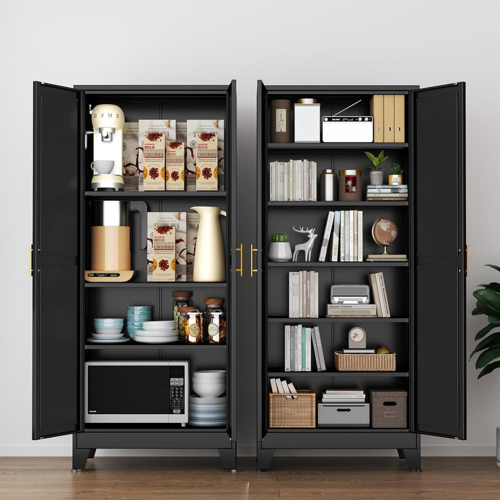 Ckzbx Metal Cabinets with Doors and Shelves, 75" H Black Storage Cabinet...